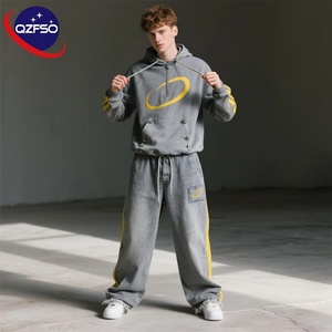 Ensemble pantalon de survêtement et sweat à capuche baggy délavés à l'acide du fabricant personnalisé Rivet Sports Sweatsuit Men French Terry 1/4 Zipper Tracksuit - Product Image 1
