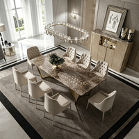 Ensemble de table à manger en marbre moderne et écologique de luxe avec base en acier inoxydable plaqué or pour l'ameublement de la maison