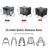 Coffre de moto en aluminium noir blindé détachable universel, étanche à la poussière et à l'eau, 45L, coffre de moto, top case