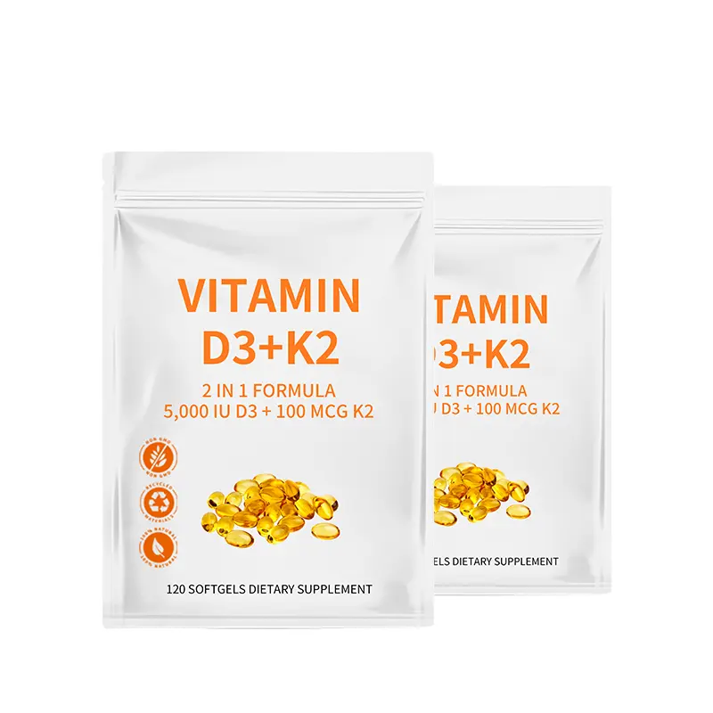 OEM Private Label Vegan Raw Material 5000iu Vitamin D3 K2 Softgel Capsules For Support Immune Bone