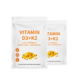 OEM Private Label Vegan Raw Material 5000iu Vitamin D3 K2 Softgel Capsules For Support Immune Bone