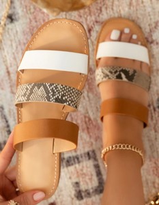 Sandalias planas con estampado de piel de serpiente para mujer, zapatos con punta abierta, plateadas, multicolor, para verano - Product Image 2