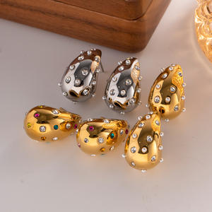 Mode femmes élégantes 2025 fiançailles gros Zircon goutte d'eau 18K PVD plaqué or en acier inoxydable léger boucles d'oreilles - Product Image 2
