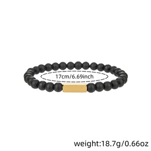 Black Frosted Stone <b>Beaded</b> <b>Bracelet</b> Set With Stainless Steel Bar Unisex Gift Jewelry - Product Image 4