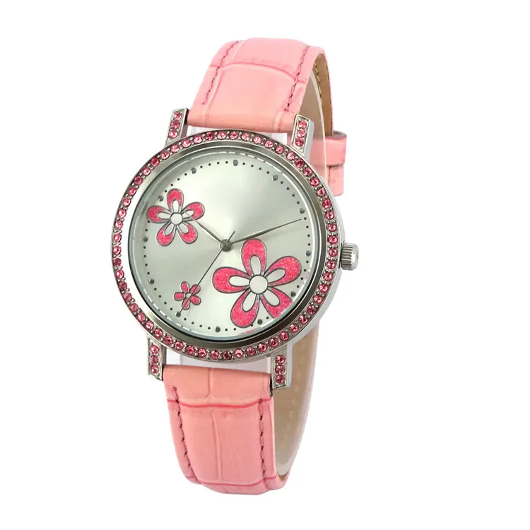 Flower Gold Powder Dial Genuine Leather ladies polo women s watches