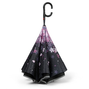 Paraguas Recto de Apertura Automática, 8 Varillas, Mango de Fibra de Nylon, Diseño Floral, Protección Solar y Contra la Lluvia, Mango en C, Eje Largo, para Viajes - Product Image 5