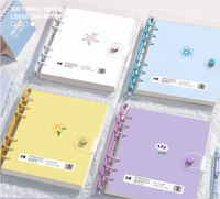 Carnet à feuilles mobiles carré, petit carnet mignon à fleurs, lignes horizontales, horloge estampée, bloc-notes portable, carnet de notes