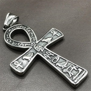 Yiwu Aceon Hewan Tepi Meningkat Baja Tahan Karat Di Ankh Minyak Hitam Antik Pria Liontin Salib Kitab Suci Mesir - Product Image 4