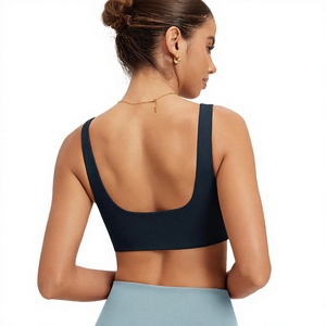 Top Women's Racerback Yoga Sports Bra Lightweight Medium Support Square Neck Solid Color Spandex Nylon Activewear Fitness Front - Product Image 2