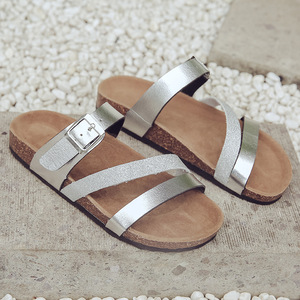 New One Word Ladies Closed Toe Mesh Upper Summer Flat Soft Sole Leather Surface Beach Street Wear-resistant Women's for - Product Image 3