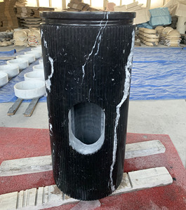 Élégant lavabo sur pied en marbre noir Nero, lavabo en pierre naturelle, lavabo sur pied en marbre Nero Marquina cannelé pour <span class=keywords><strong>salle</strong></span> <span class=keywords><strong>de</strong></span> <span class=keywords><strong>bain</strong></span> - Product Image 3