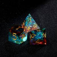 Dés de jeu de table professionnels en résine cristal cyan, ensemble polyédrique de 7 pièces, dés à bords vifs pour les passionnés de jeux de rôle