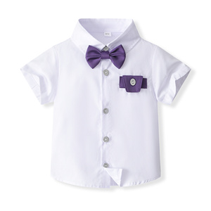 Catpapa En gros Ensemble 3 pièces pour garçons : <span class=keywords><strong>Chemise</strong></span> unie, Nœud papillon, Short à bretelles à imprimé étoiles – Tenue de cérémonie - Product Image 3