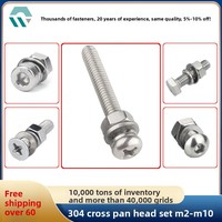 Vis à tête cylindrique cruciforme en acier inoxydable 304 avec rondelle plate et écrou, ensemble de vis combinées à tête ronde M2/M3/M4/M5/M6