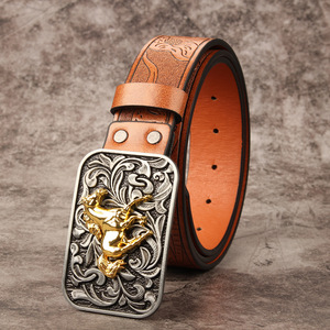 Multi-Designs Femmes Western Horse Cowboy <span class=keywords><strong>Ceinture</strong></span> en cuir PU Hommes Floral Gravé Bull Buckle Belts - Product Image 5