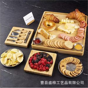 Bamboo Cheese Board Set With <b>Knives</b> And Forks Square Serving Tray For Cheese Fruit And <b>Bread</b> Platter - Product Image 2