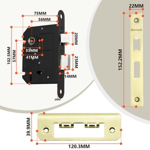 Baolai 1 pcs 3 đòn bẩy Brass mortice sashlock 75mm, khóa cửa với chìa khóa cho nội bộ và bên ngoài cửa ra vào, đảo ngược bắt - Product Image 2