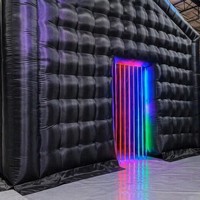 Tente de fête géante portable noire avec éclairage LED RGB, tente de discothèque mobile, tente de fête gonflable en forme de cube pour événements, bar en plein air