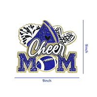 Patch en chenille « Cheer Mom » de 9 pouces, patchs brodés à paillettes de football, grands patchs thermocollants pour vestes et sweats à capuche