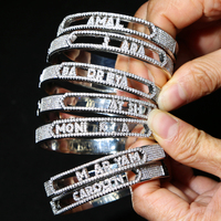Bracelet jonc personnalisable avec lettres alphabet 26, micro-pavé de zircone cubique 5A, style Iced Out Bling