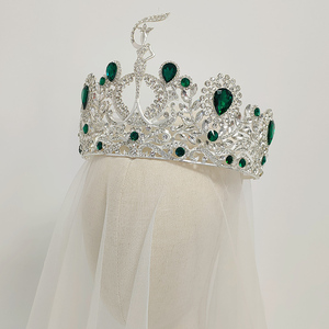 Queen Large Tiara verde ajustable y coronas Rhinestone Pageant Crown Elegante para mujeres - Product Image 3