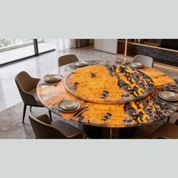 Plan de travail de cuisine en pierre naturelle de luxe, dalle de marbre poli à veines orange, éclairage LED, couleur personnalisable pour utilisation sur table d'hôtel