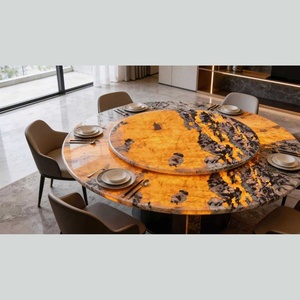Plan de travail de cuisine en pierre naturelle de luxe, dalle de marbre poli à veines orange, éclairage LED, couleur personnalisable pour utilisation sur table d'hôtel - Product Image 5