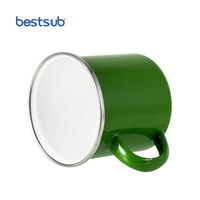 Vente en gros de tasses à café de camping en acier inoxydable émaillé vert de haute qualité, 12 oz/360 ml, impression par sublimation, TC03NG