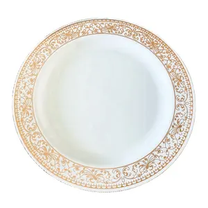 25 אורחים 175PCS לבן פלסטיק כלי אוכל סט זהב עלה זהב תחרה שפת חתונה כלי שולחן