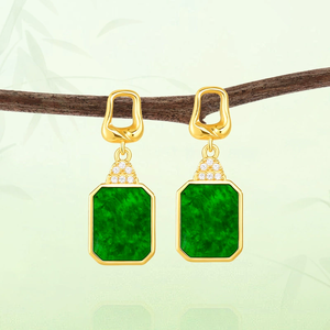 Boucles d'oreilles pendantes haut de gamme en jadéite naturelle birmane de qualité A, motif floral, jade de type glace, incrustées d'argent S925 pour femmes - Product Image 3
