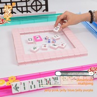 Mahjong américain en acrylique double couche, style gelée, à frotter à la main, pour divertissement à domicile, avec sac en tissu et pochette de rangement pour accessoires