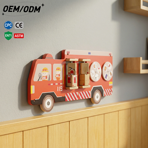 Camion de pompiers éducatif mural en bois STEM - Jouet interactif pour l'apprentissage de la sécurité incendie - Gain de place et non toxique pour les enfants de 2 à 13 ans - Product Image 1