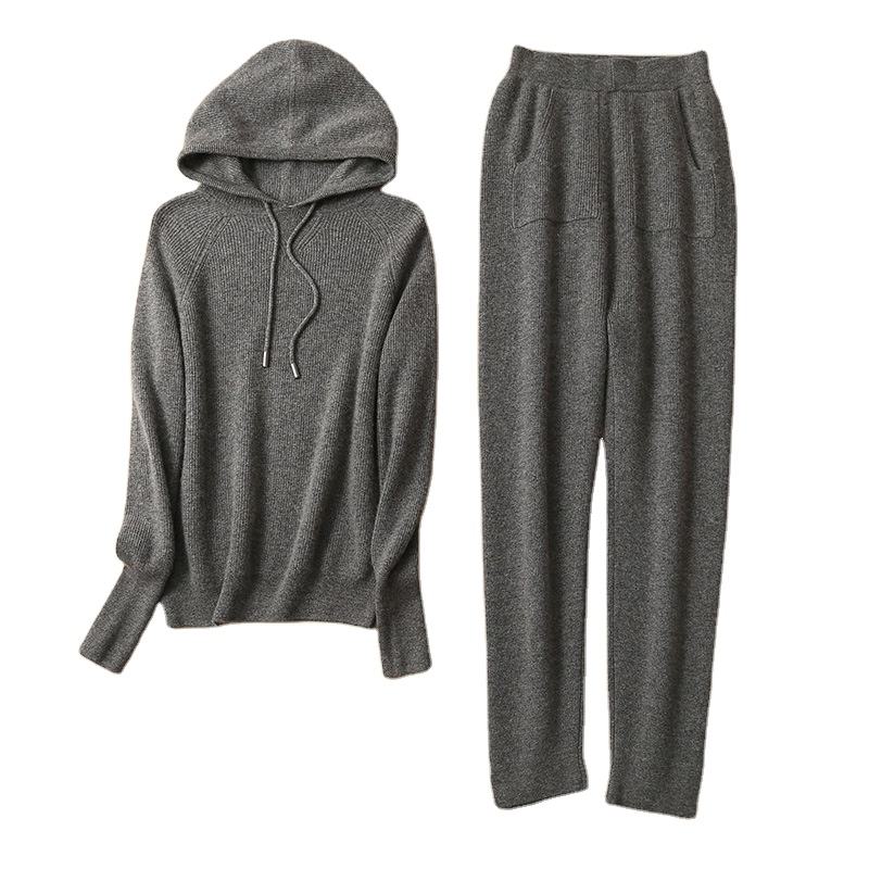 Sport Leisure Cashmere Suit Women's Two-piece Set Knit Cashmere Sweater Hoodie And Pants For Women 