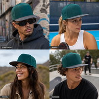 Casquette de baseball personnalisable vierge à visière plate, 6 panneaux, snapback, en daim, bleu sarcelle et gris anthracite, réglable, pour le sport, vente en gros, OEM, faible MOQ