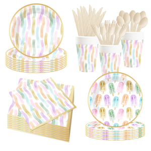 Juego de Vajilla Desechable DAMAI con Temática de Verano, Platos Redondos de Papel para Postre y Cena, Servilletas y Vasos, Artículos para Fiestas con Helado - Product Image 2