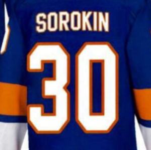 New York Ilya Sorokin mavi ev işlemeli ulusal hokey forması - Product Image 1