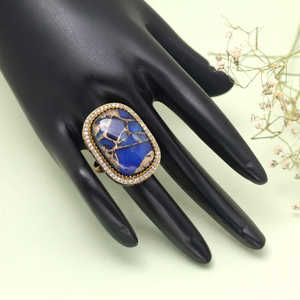 Anillo de dedo de diamante americano azul para mujer, joyería de latón personalizada para compras de productos a granel - Product Image 1