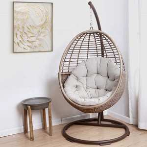 canne en osier de jardin modernes blancs chaises à oeufs suspendues en rotin en métal de porche de patio extérieur avec support - Product Image 2