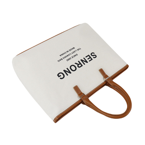 Bolsos de Mano Grandes de Lona, Bolsos de Mano de Algodón con Cremallera y Asas de Cuero, Logotipo Personalizado, Última Moda, Estilo de Diseñador, para Mujer - Product Image 4