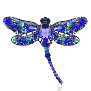 Metal yusufçuk kolye broş pin charms metal dragonfly rhinestone kristal broş kadınlar için