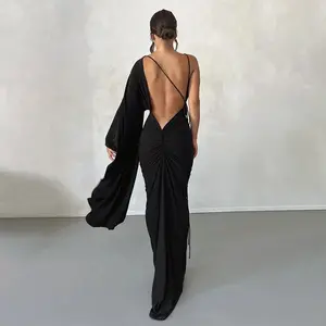 R10020S Sommer Neue Damenmode One Shoulder Sleeves Sexy Low Chest Open Back Abendkleid Damen kleid