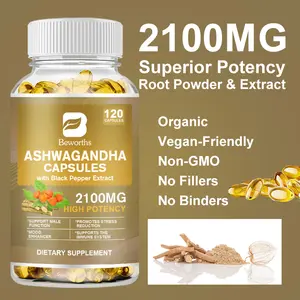 OEM 120 шт., улучшенный баланс сахара, здоровые Капсулы Ashwagandha, 2100 мг, дополнительная сила