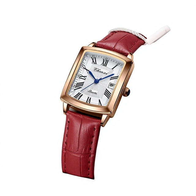 Rectangle Alloy Case Leather Strap Ladies Fashion Quartz Watch Mineral Glass Luminous Pointer Dial Leisure Style 9mm Thickness