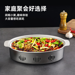 Stainless Steel Wide Rimmed Grilled Fish Plate Gold Circular Heating Steamer Restaurant Use - Product Image 5