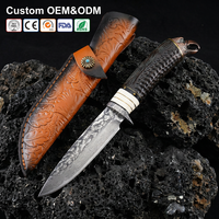 Couteau à lame fixe en damas fait main, tête d'aigle, couteau tactique de chasse, couteau de camping, couteau de poche, étui en cuir F0101