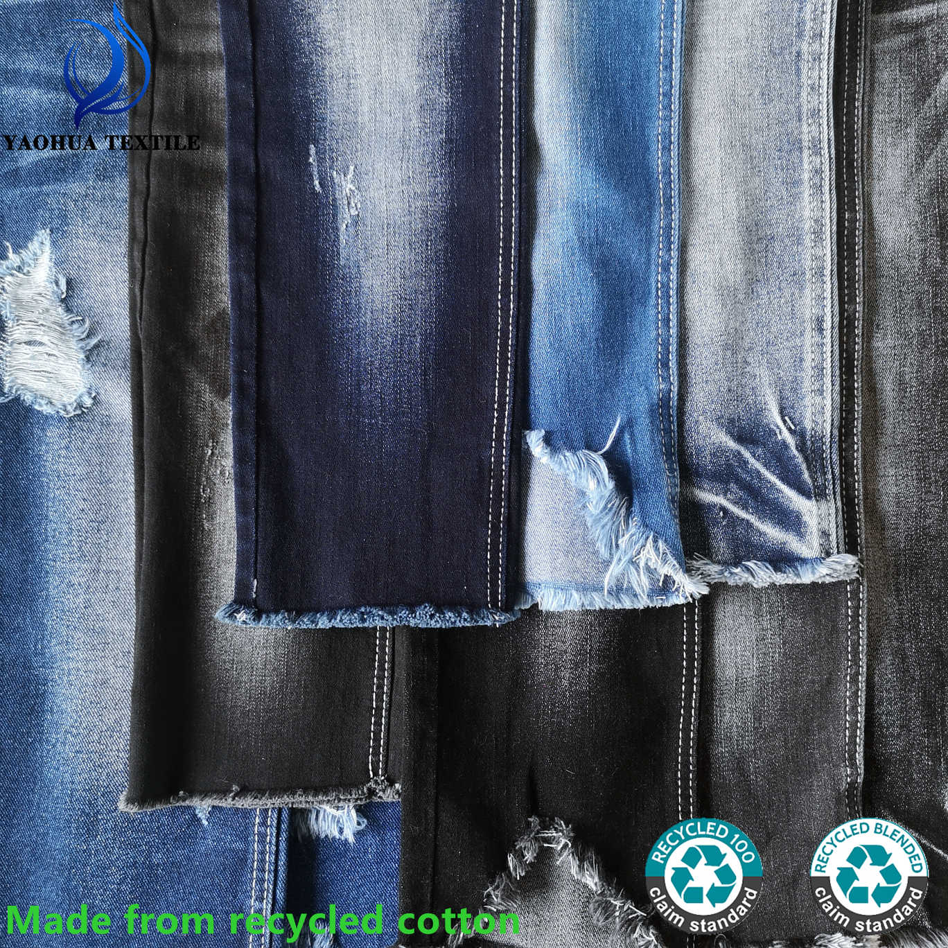 Denim Fabric Made From Recycled Cotton and with Recycled Cotton RCS Certificate Available