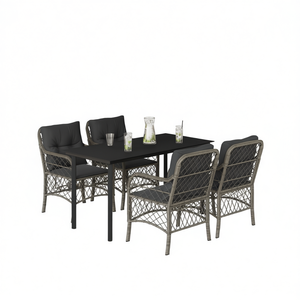 Set da Pranzo da Giardino in Rattan Grigio Scuro per 4 Persone, Resistente alle Intemperie, Arredamento da Esterno in Stile Contemporaneo - Product Image 1