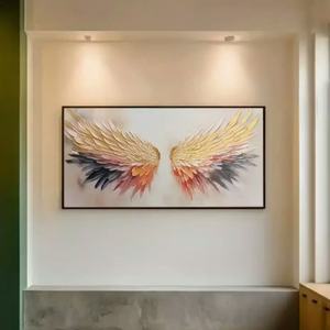 Pintura al Óleo sobre Lienzo de Alas de Ángel Panorámicas en Tono Beige Dorado, Arte Mural Texturizado 3D Hecho a Mano para Sala de Estar o Dormitorio - Product Image 5