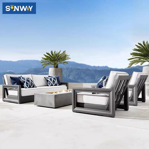 Aluminium and Teak Luxury Sofa <strong>Summer</strong> Classics Sectional Sofa Set With Two Club Swivel Arm Chair Aluminium Outdoor Sofa - Product Image 2