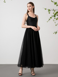 Ruolai ND020 Sexy canotta Chiffon abiti lunghi donna Elegent collo a barca <span class=keywords><strong>con</strong></span> <span class=keywords><strong>Tulle</strong></span> gonna nera abiti da festa - Product Image 5
